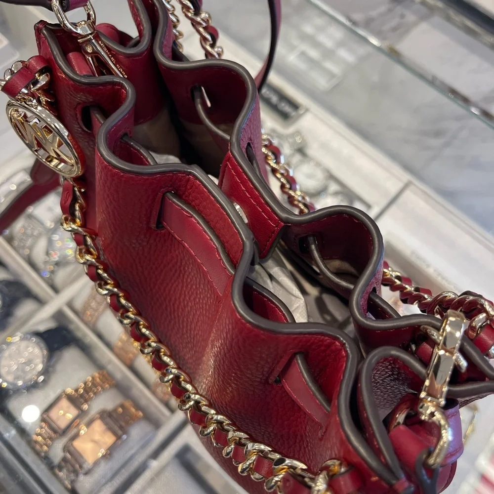 MICHAEL KORS Mina Small Chain Crossbody XBody Bag Belt Chain Inlay  Cherry  NWT